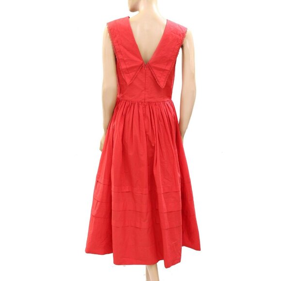 Sandy Liang Opa Cotton Sleeveless Midi Dress Red Resort Valentine 4 New 270544 - Picture 7 of 8